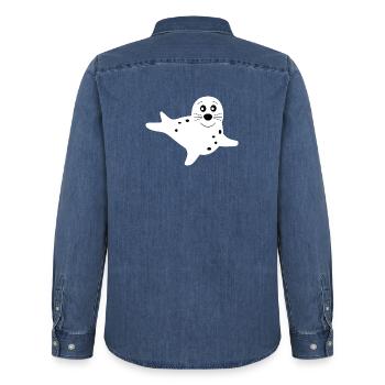 seal white seals seal seals animals - Men’s Organic Denim Shirt by Stanley/Stella - mid washy  - Back - AI Model Male 185 light (185cm)