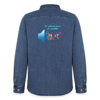 J' peux pas j'ai fete - Chemise en denim homme bio Stanley/Stella - bleu moyen délavé  - Dos - AI Model Male 185 light (185cm)