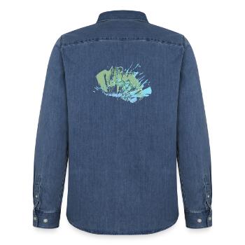 Skater - Männer Jeanshemd Organic von Stanley/Stella - verwaschenes Mittelblau  - Hinten - AI Model Male 185 light (185cm)
