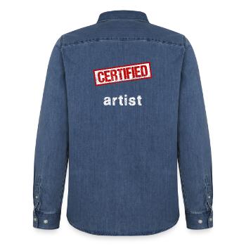 Künstler - Männer Jeanshemd Organic von Stanley/Stella - verwaschenes Mittelblau  - Hinten - AI Model Male 185 light (185cm)