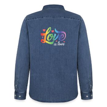 LGBT Pride Month - Liebe ist Liebe - Männer Jeanshemd Organic von Stanley/Stella - verwaschenes Mittelblau  - Hinten - AI Model Male 185 light (185cm)