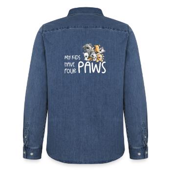 Dog Poop Dog Saying My Kids Have Paws - Men’s Organic Denim Shirt by Stanley/Stella - mid washy  - Back - AI Model Male 185 light (185cm)