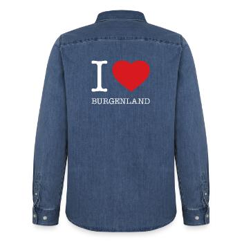J’ADORE BURGENLAND - Chemise en denim homme bio Stanley/Stella - bleu moyen délavé  - Dos - AI Model Male 185 light (185cm)