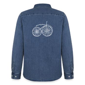 Line Art Bicycle Real Life - Men’s Organic Denim Shirt by Stanley/Stella - mid washy  - Back - AI Model Male 185 light (185cm)