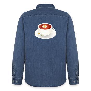 Chamomile tea motif with flower in elegant cup - Men’s Organic Denim Shirt by Stanley/Stella - mid washy  - Back - AI Model Male 185 light (185cm)