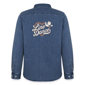 Linedance Herz mit Cowboyhut Design - Männer Jeanshemd Organic von Stanley/Stella - verwaschenes Mittelblau  - Hinten - AI Model Male 185 light (185cm)