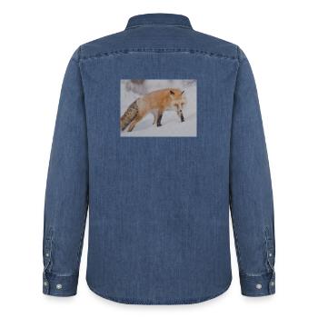 Schnee-Fuchs Pixelkunst - Männer Jeanshemd Organic von Stanley/Stella - verwaschenes Mittelblau  - Hinten - AI Model Male 185 light (185cm)