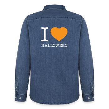 I love Halloween - Männer Jeanshemd Organic von Stanley/Stella - verwaschenes Mittelblau  - Hinten - AI Model Male 185 light (185cm)