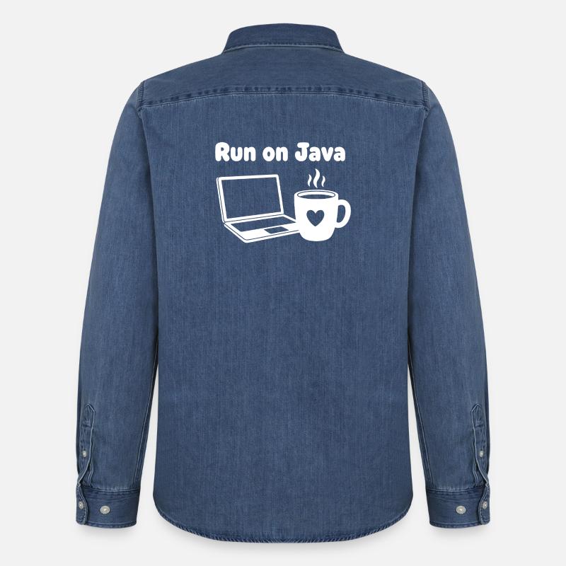 Java Run Cafe Laptop Heart - Men’s Organic Denim Shirt by Stanley/Stella - mid washy 