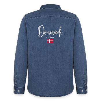 Made in Denmark, Danish roots - Men’s Organic Denim Shirt by Stanley/Stella - mid washy  - Back - AI Model Male 185 light (185cm)