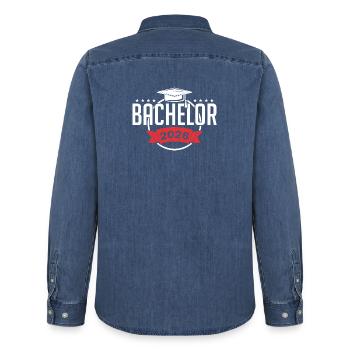 Licence 2026 Remise des diplômes - Chemise en denim homme bio Stanley/Stella - bleu moyen délavé  - Dos - AI Model Male 185 light (185cm)