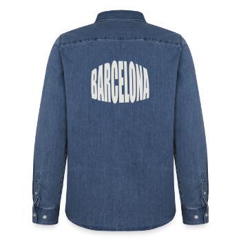 Barcelona Großschrift Logo - Männer Jeanshemd Organic von Stanley/Stella - verwaschenes Mittelblau  - Hinten - AI Model Male 185 light (185cm)