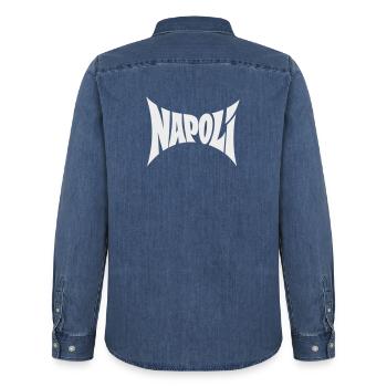 Napoli Typography Design - Men’s Organic Denim Shirt by Stanley/Stella - mid washy  - Back - AI Model Male 185 light (185cm)