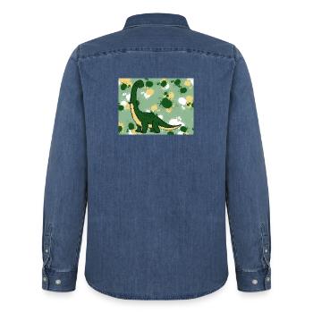 Brachiosaurus Dino - Männer Jeanshemd Organic von Stanley/Stella - verwaschenes Mittelblau  - Hinten - AI Model Male 185 light (185cm)