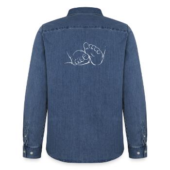 Baby feet line drawing pregnancy - Men’s Organic Denim Shirt by Stanley/Stella - mid washy  - Back - AI Model Male 185 light (185cm)