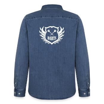 darts_shield - Männer Jeanshemd Organic von Stanley/Stella - verwaschenes Mittelblau  - Hinten - AI Model Male 185 light (185cm)