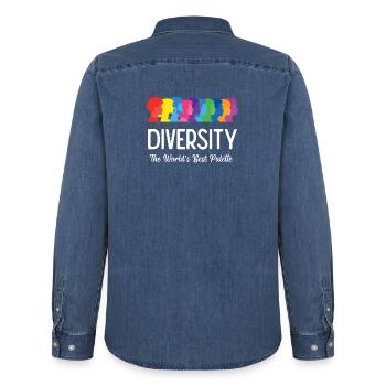 Mois de la Fierté LGBT - Diversité. La meilleure palette - Chemise en denim homme bio Stanley/Stella - bleu moyen délavé  - Dos - AI Model Male 185 light (185cm)