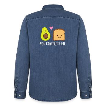 You Complete Me Avocado Toast - Men’s Organic Denim Shirt by Stanley/Stella - mid washy  - Back - AI Model Male 185 light (185cm)
