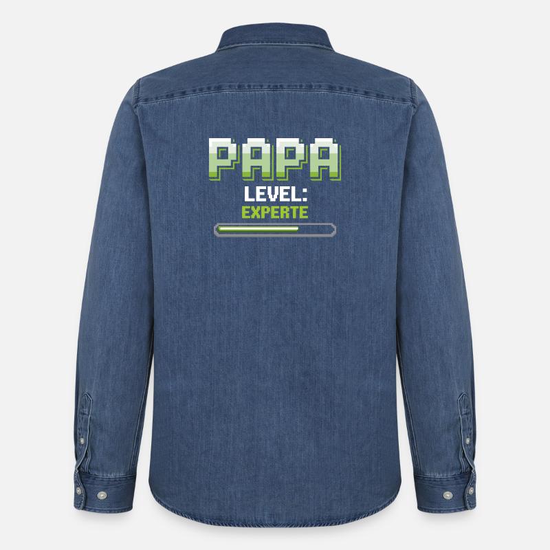 Papa Level Up Experte Gaming - Männer Jeanshemd Organic von Stanley/Stella - verwaschenes Mittelblau