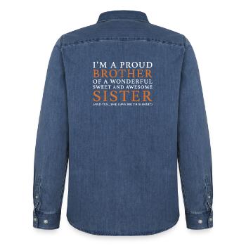 Stolzer Bruder einer wunderbaren Schwester - Männer Jeanshemd Organic von Stanley/Stella - verwaschenes Mittelblau  - Hinten - AI Model Male 185 light (185cm)