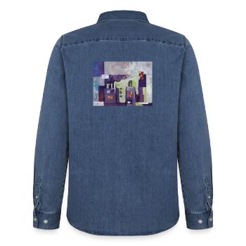 Stadt in gedämpften Farben - Männer Jeanshemd Organic von Stanley/Stella - verwaschenes Mittelblau  - Hinten - AI Model Male 185 light (185cm)