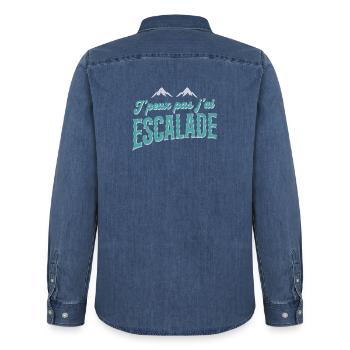 J'peux pas j'ai Escalade - Chemise en denim homme bio Stanley/Stella - bleu moyen délavé  - Dos - AI Model Male 185 light (185cm)