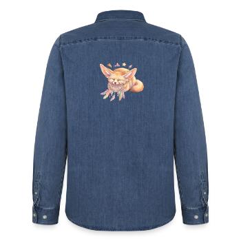 Dreamer-Fuchs mit Traumfänger - Männer Jeanshemd Organic von Stanley/Stella - verwaschenes Mittelblau  - Hinten - AI Model Male 185 light (185cm)