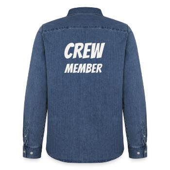 Crew Member Comic Fun Team Staff Event Festival - Men’s Organic Denim Shirt by Stanley/Stella - mid washy  - Back - AI Model Male 185 light (185cm)
