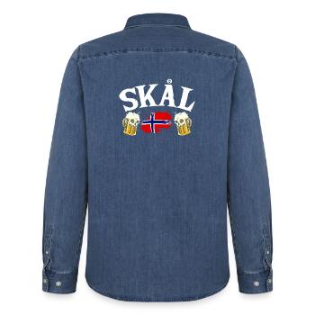 Norway Vacation Norge Fjords Travel Scandinavian - Men’s Organic Denim Shirt by Stanley/Stella - mid washy  - Back - AI Model Male 185 light (185cm)