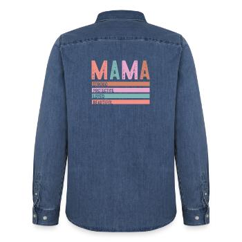 Mama Strong Protective Loved - Men’s Organic Denim Shirt by Stanley/Stella - mid washy  - Back - AI Model Male 185 light (185cm)