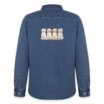 Wasserfarbenhunde – Anders Sein - Männer Jeanshemd Organic von Stanley/Stella - verwaschenes Mittelblau  - Hinten - AI Model Male 185 light (185cm)