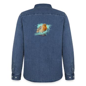 Das Rotkelchen - Männer Jeanshemd Organic von Stanley/Stella - verwaschenes Mittelblau  - Hinten - AI Model Male 185 light (185cm)