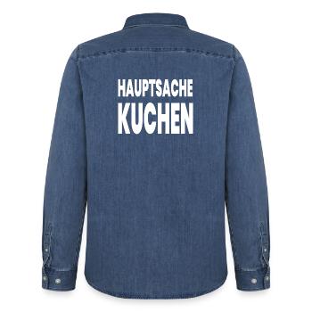 Kuchen - Männer Jeanshemd Organic von Stanley/Stella - verwaschenes Mittelblau  - Hinten - AI Model Male 185 light (185cm)