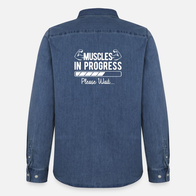 Powerlifting Bodybuilder Muscles In Progress Gym - Männer Jeanshemd Organic von Stanley/Stella - verwaschenes Mittelblau 