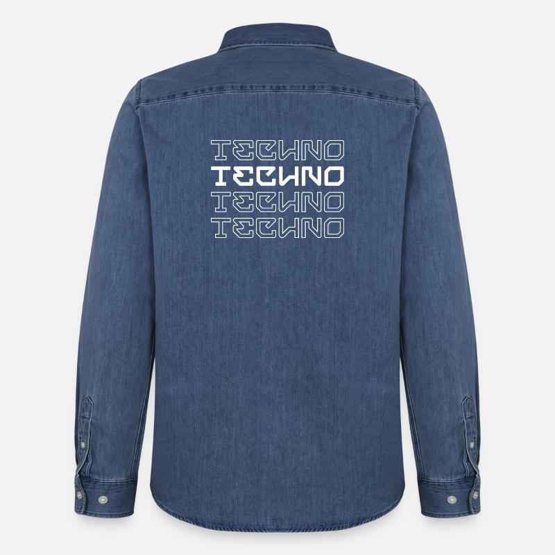 Techno-modernes Typografie-Logodesign - Männer Jeanshemd Organic von Stanley/Stella - verwaschenes Mittelblau