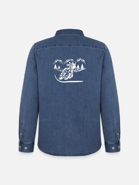 Motorrad Waldsilhouette - Männer Jeanshemd Organic von Stanley/Stella - verwaschenes Mittelblau 