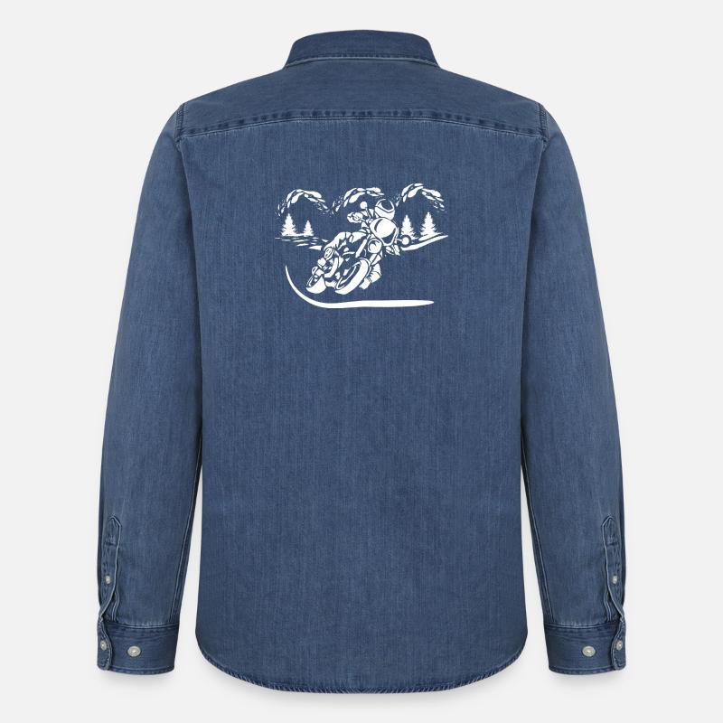 Motorcycle Forest Silhouette - Men’s Organic Denim Shirt by Stanley/Stella - mid washy