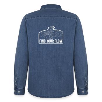 Cycliste de VTT Électrique Trouvez votre dessin de ligne Flow - Chemise en denim homme bio Stanley/Stella - bleu moyen délavé  - Dos - AI Model Male 185 light (185cm)