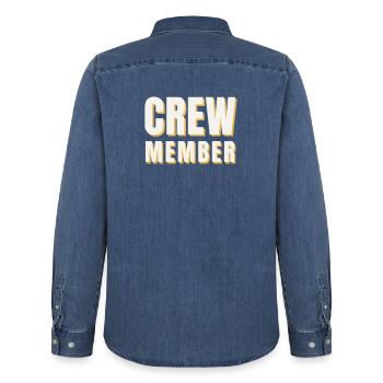 Crew Member Retro Vintage Team Staff Event - Men’s Organic Denim Shirt by Stanley/Stella - mid washy  - Back - AI Model Male 185 light (185cm)