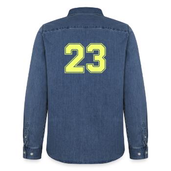 Neon 23 Retro Bold - Männer Jeanshemd Organic von Stanley/Stella - verwaschenes Mittelblau  - Hinten - AI Model Male 185 light (185cm)
