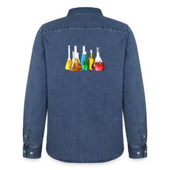 Bunte Laborgläser Kollektion - Männer Jeanshemd Organic von Stanley/Stella - verwaschenes Mittelblau  - Hinten - AI Model Male 185 light (185cm)