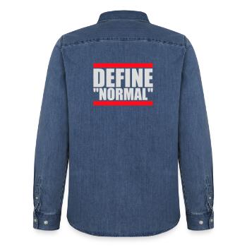 Define Normal Funny Sarcastic Definition Graphic - Men’s Organic Denim Shirt by Stanley/Stella - mid washy  - Back - AI Model Male 185 light (185cm)