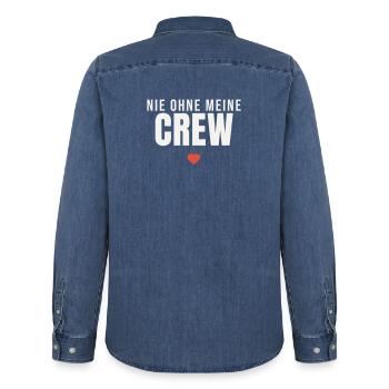 Nie ohne meine Crew Spruch Team Freunde Gruppe - Männer Jeanshemd Organic von Stanley/Stella - verwaschenes Mittelblau  - Hinten - AI Model Male 185 light (185cm)