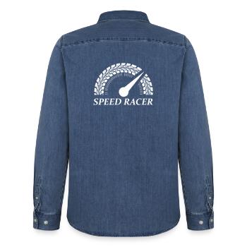 Speed Racer Reifenbahn - Männer Jeanshemd Organic von Stanley/Stella - verwaschenes Mittelblau  - Hinten - AI Model Male 185 light (185cm)