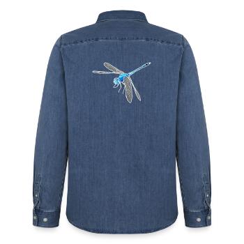Libelle - Männer Jeanshemd Organic von Stanley/Stella - verwaschenes Mittelblau  - Hinten - AI Model Male 185 light (185cm)