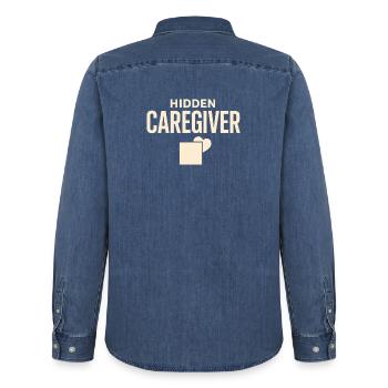 Working Caregiver Family Caregiver - Men’s Organic Denim Shirt by Stanley/Stella - mid washy  - Back - AI Model Male 185 light (185cm)