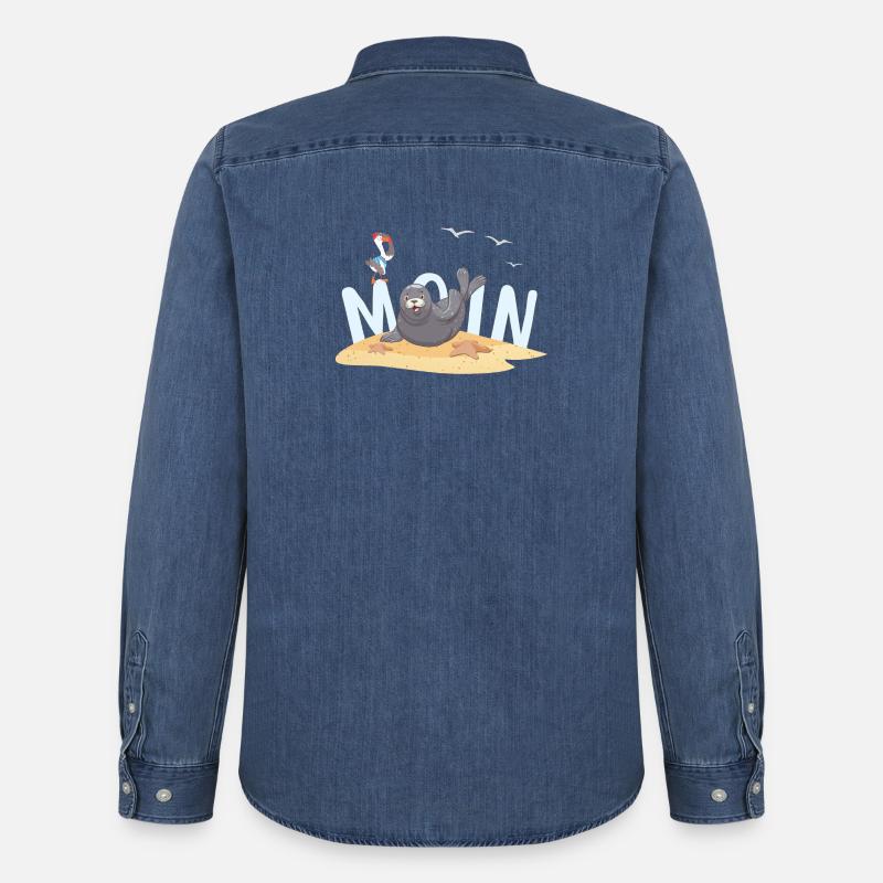 Moin Robbe Möwe Strand - Männer Jeanshemd Organic von Stanley/Stella - verwaschenes Mittelblau 