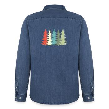 Woodland Vintage Tree Retro - Men’s Organic Denim Shirt by Stanley/Stella - mid washy  - Back - AI Model Male 185 light (185cm)