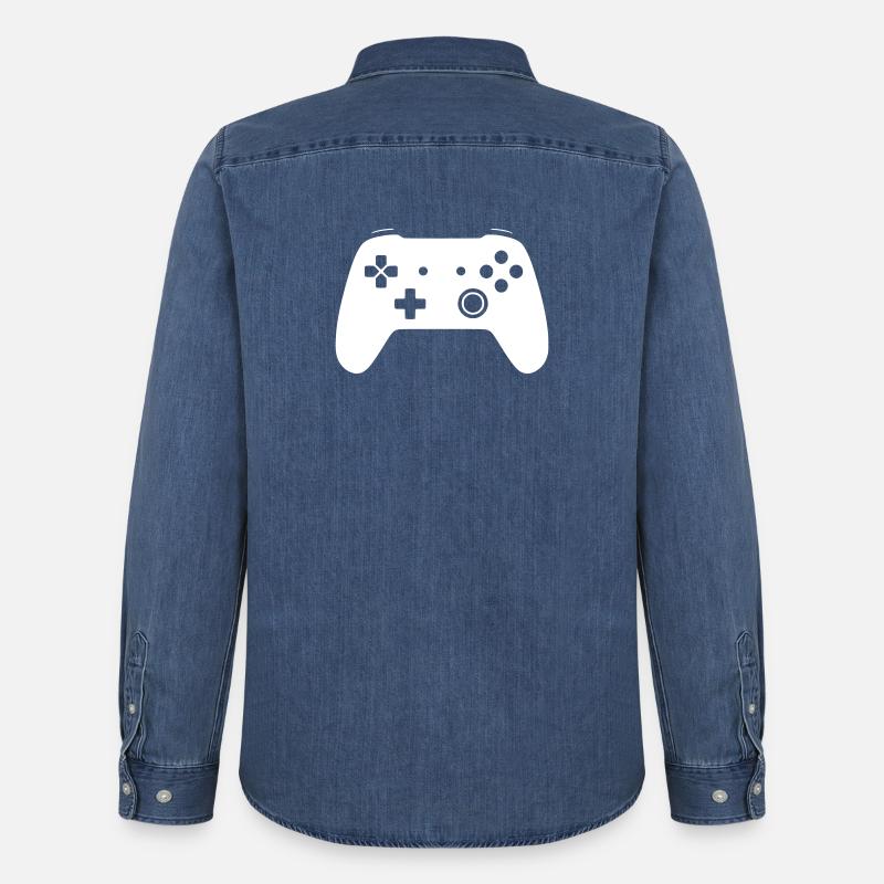 Modernes Gamepad Controller Zocken Vektor - Männer Jeanshemd Organic von Stanley/Stella - verwaschenes Mittelblau 
