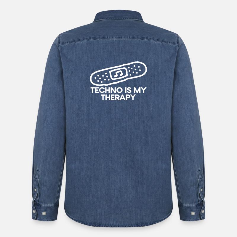 Techno is my Therapy Pflaster - Männer Jeanshemd Organic von Stanley/Stella - verwaschenes Mittelblau 